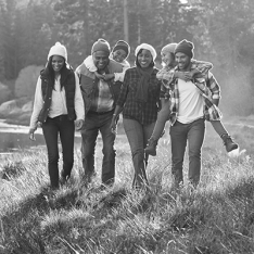 People walking outside together